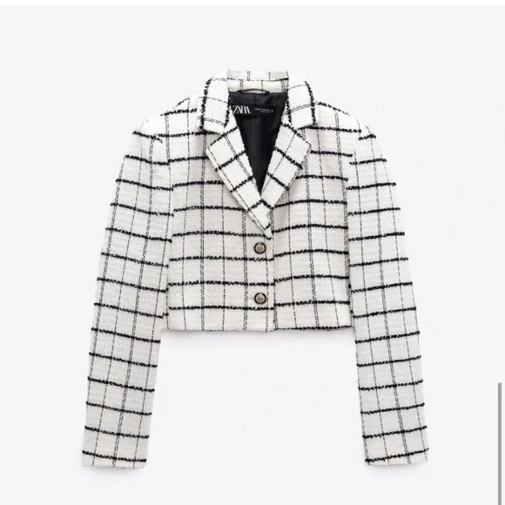 ZARA PLAID CROPPED JACKET - Picture 2 of 7